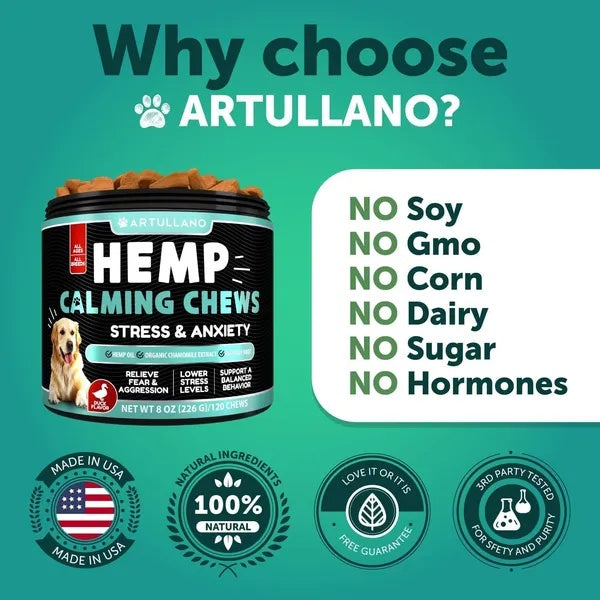 Hemp Calming Chews For Dogs Dog Anxiety Relief Treats With Hemp Oil Turmeric Valerian Ginger