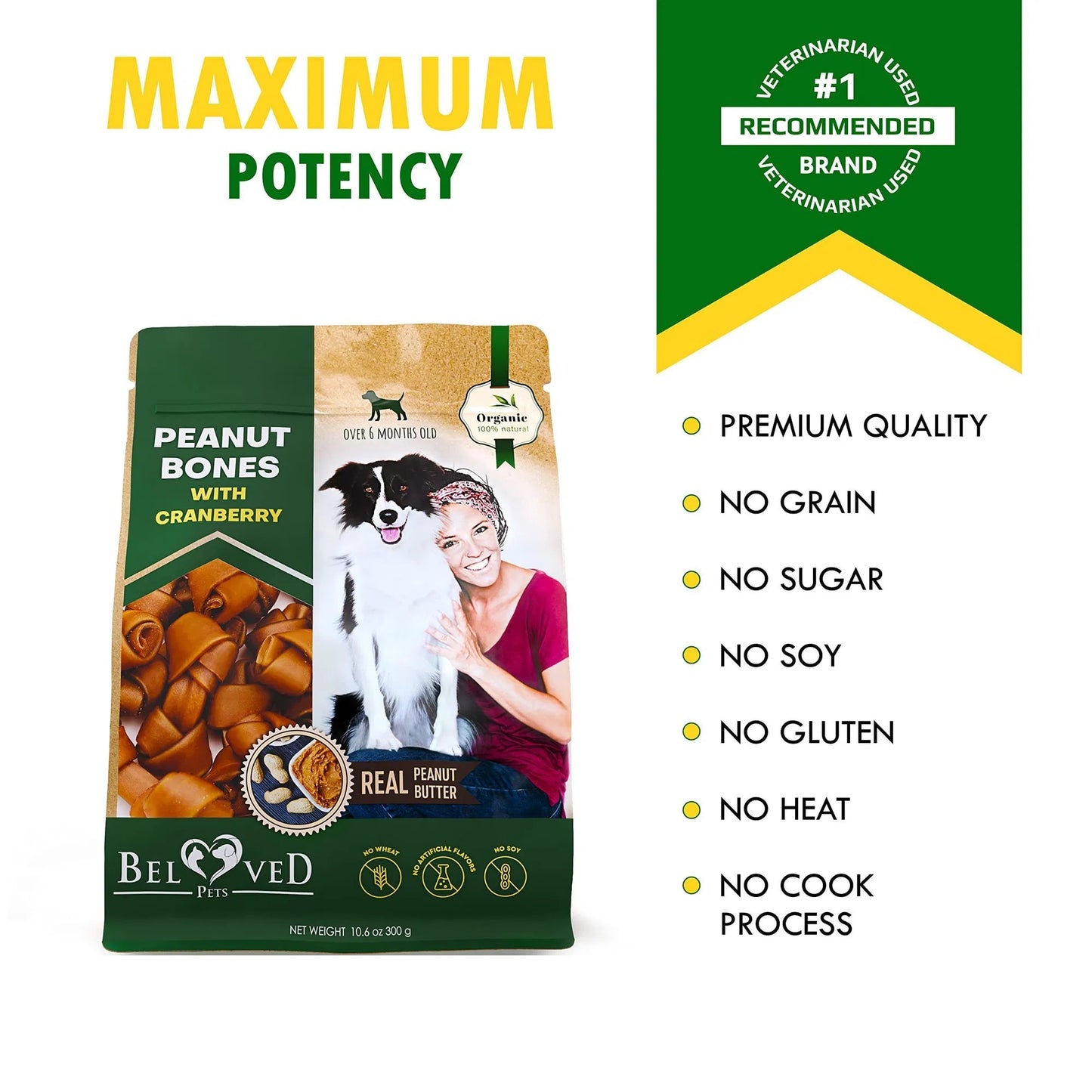 Dog Peanut Butter Bones With Cranberry Rawhide Free Chew Treats